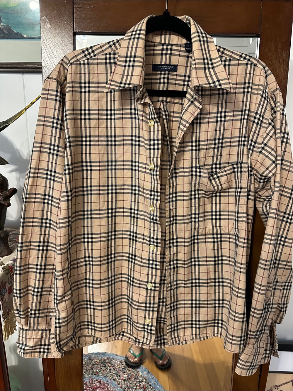 Burberry Beige Plaid Button-Down Shirt